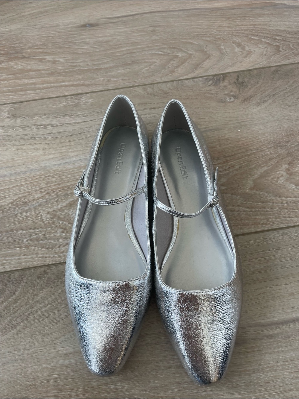 Open Edit Silver Mary Jane Flats